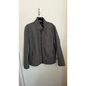 Guess Jacket Gray Mens Size Large Full Zip Soft Shell Lined Logo Preppy Golf Y2K